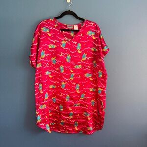 Vintage 90s Winnie The Pooh Nightgown Women's Size Large Disney Pink Satin Dress